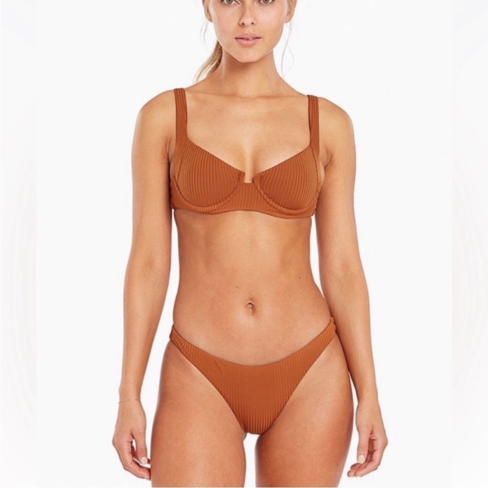 Vitamin A Ribbed Underwire Bikini Set in Cognac